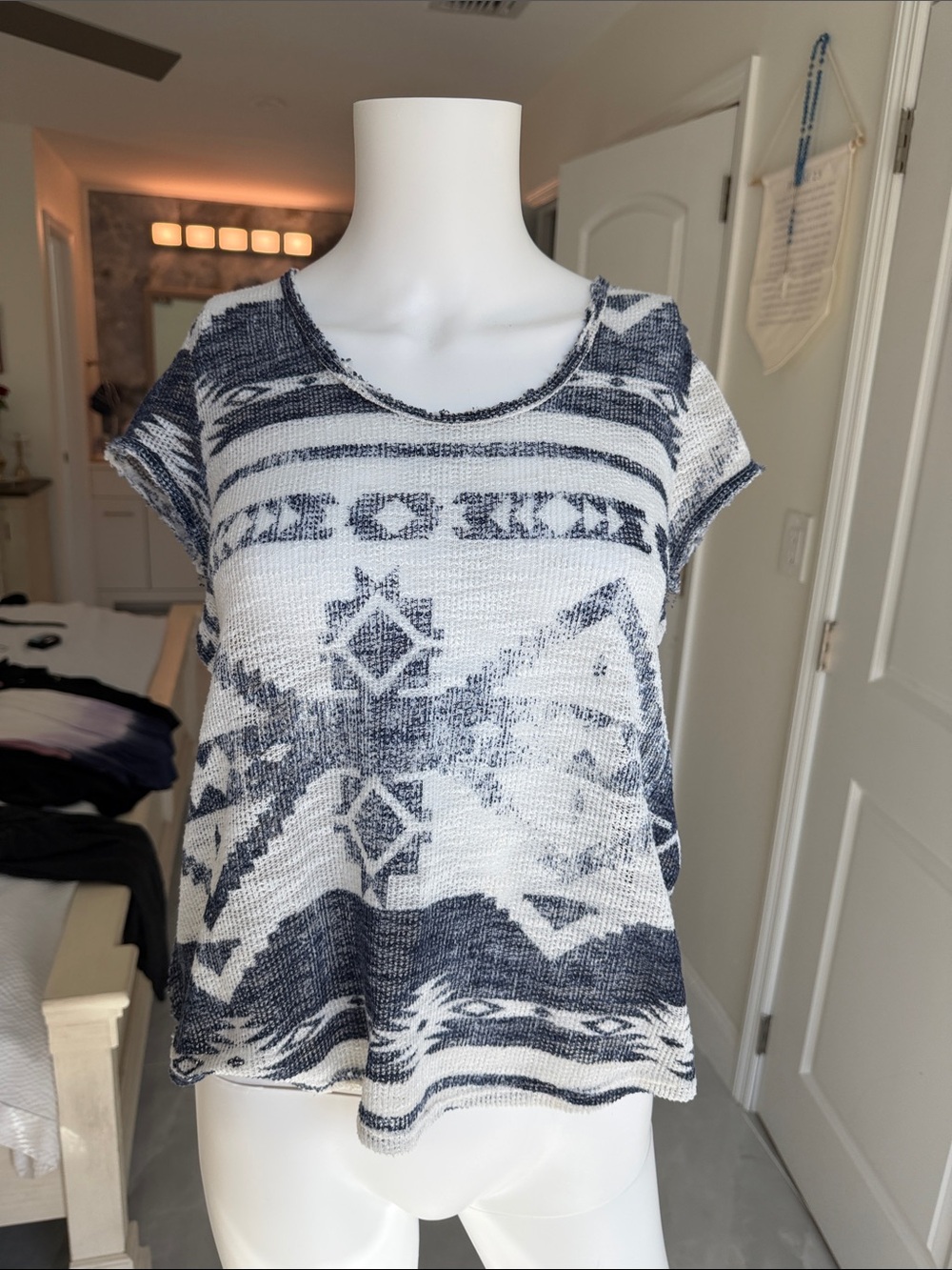 Miami brand Navy and White Aztec-Print top